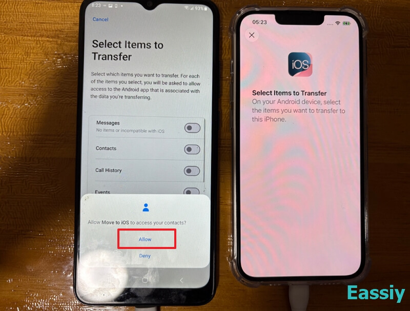 select the specific data you want to transfer