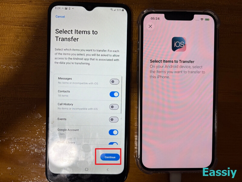 tap Continue on your Android device to proceed