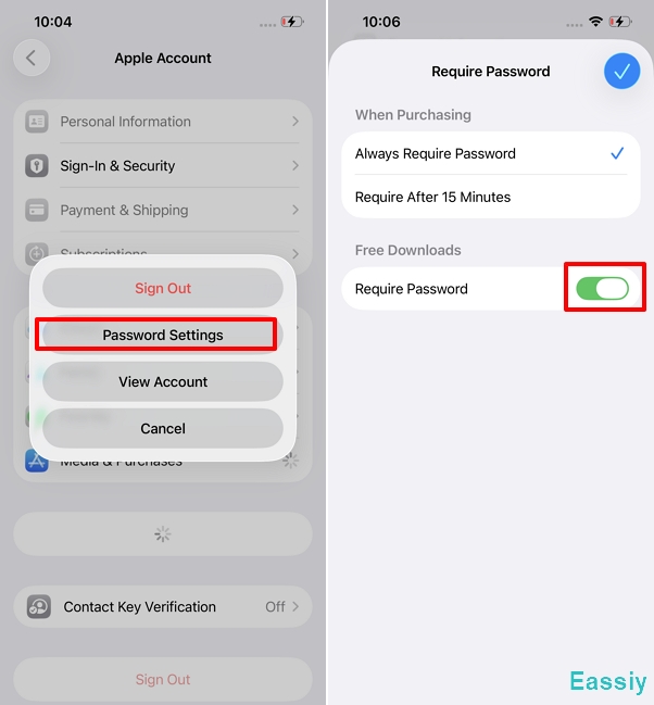 turn OFF the toggle for Require Password