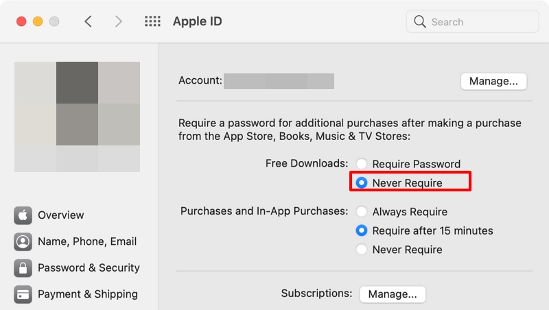 How to Not Require Password for App Store on Mac