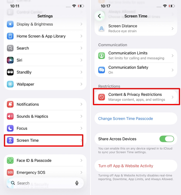 Content & Privacy Restrictions