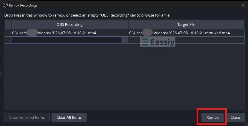 select Remux Recording | Where Does OBS Save Recordings