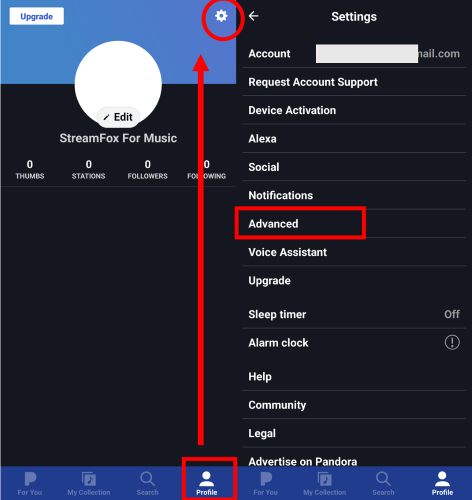 select Advanced | Pandora Not Working