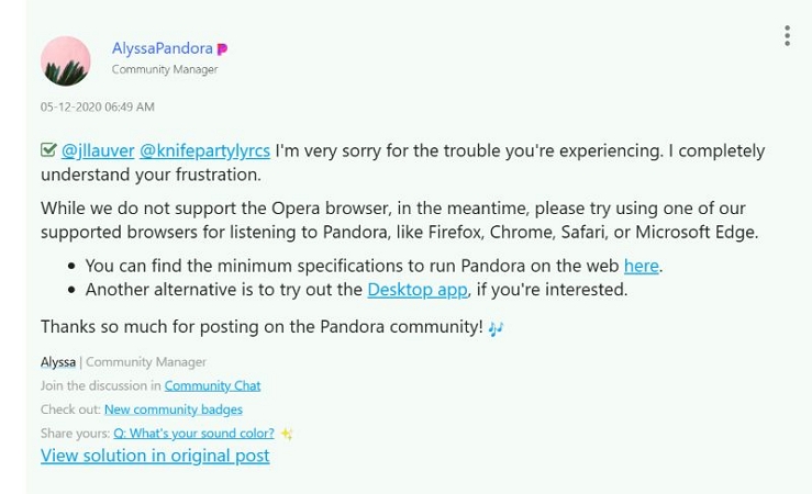 Switch to Another Browser | Pandora Not Working