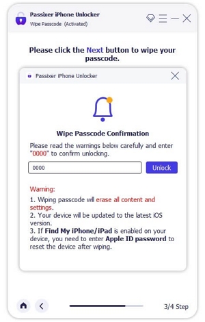 Wipe Passcode Confirmation | iphone password recovery
