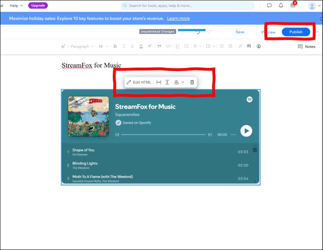 click Publish | Embed a Spotify Playlist