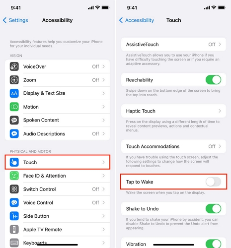 turn off Tap to Wake | Lock Screen on iPhone from Touch