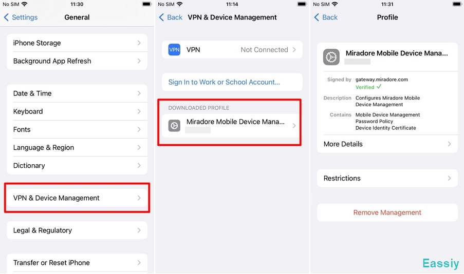 check if a management profile is silently running in the background