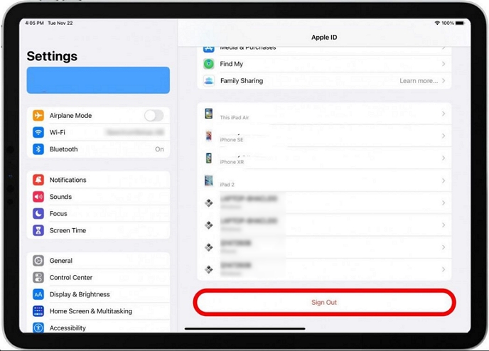 tap Sign Out | Remove Apple ID from iPad