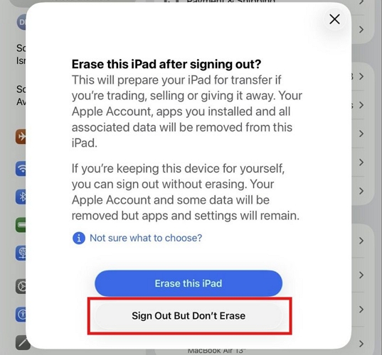 choose Sign Out But Don't Erase | Remove Apple ID from iPad