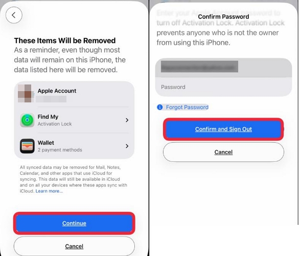 tap Confirm and Sign Out | Remove Apple ID from iPad
