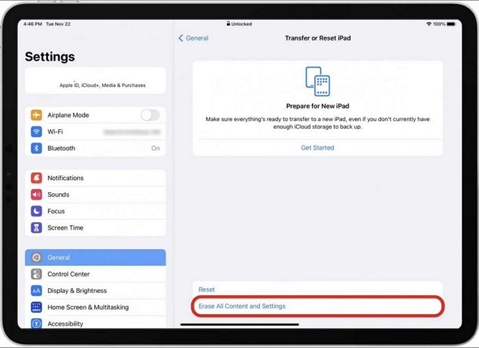 tap Erase All Content and Settings | Remove Apple ID from iPad
