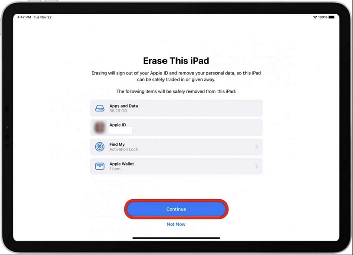 Hello screen | Remove Apple ID from iPad