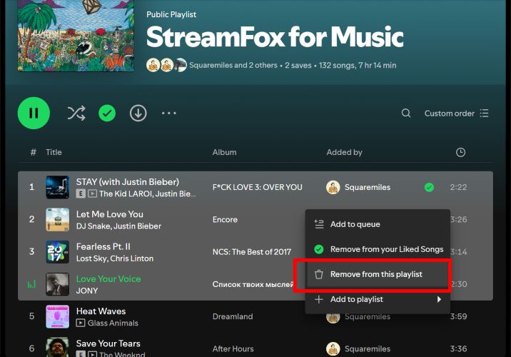 choose Remove from this playlist | Remove Spotify Playlist Limit