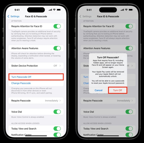 tap Turn Passcode Off | Remove Passcode from iPhone