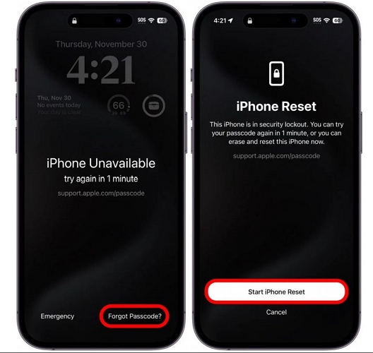 tap Start iPhone Reset | Remove Passcode from iPhone