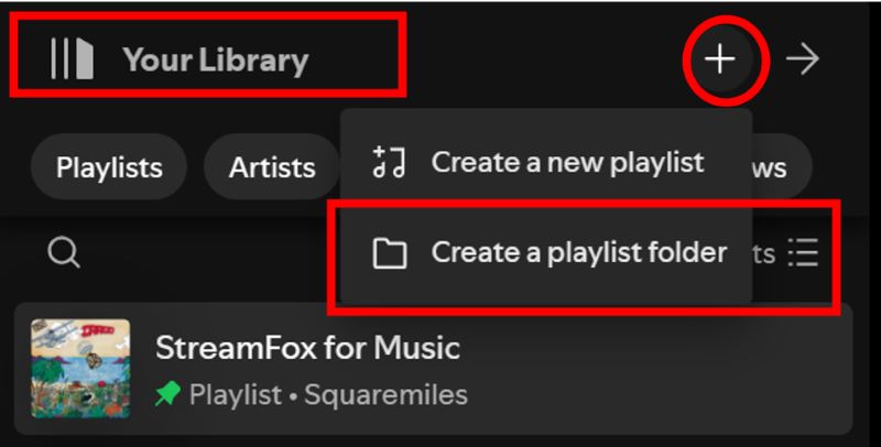 select Create a playlist folder | Remove Spotify Playlist Limit