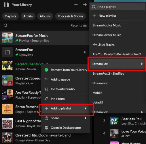 hover over Add to playlist | Remove Spotify Playlist Limit