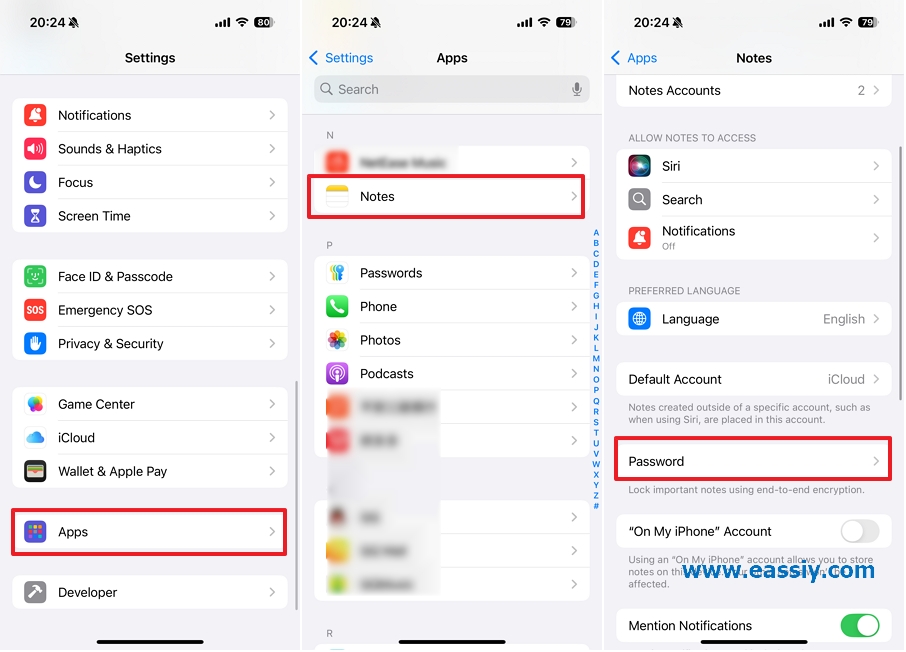 Reset Your Notes Password step 1