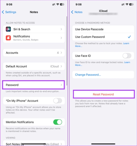 tap Reset Password