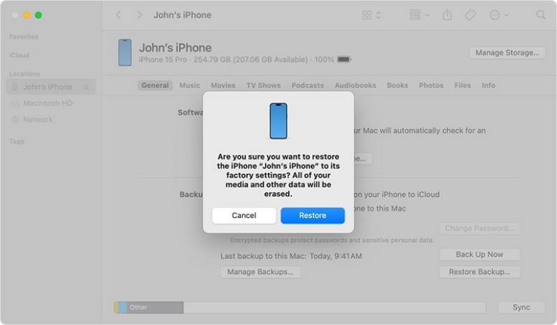 Restore the device | iphone password recovery