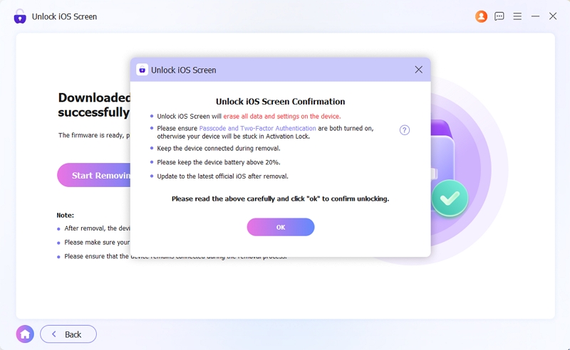 Unlock iOS Screen Confirmation prompt