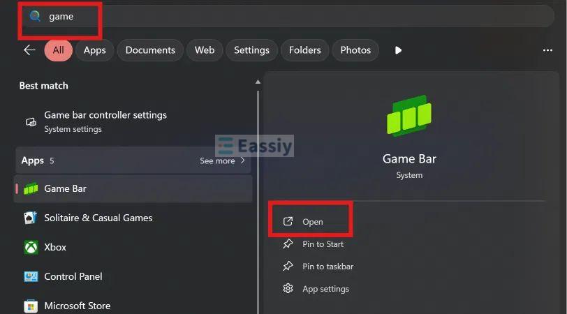 type Game Bar | Screen Record on Dell Laptop