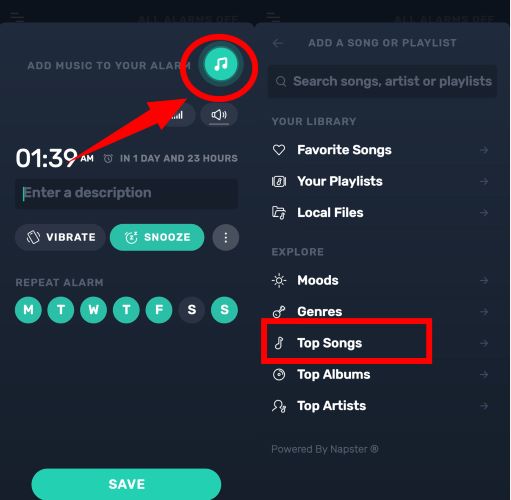 tap Add Music to Alarm | Set Spotify as Alarm