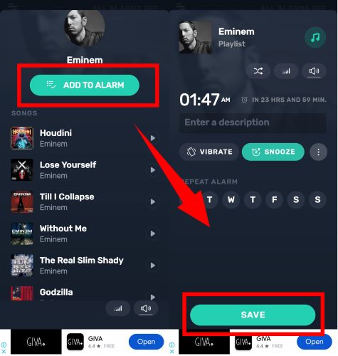save new Alarm | Set Spotify as Alarm