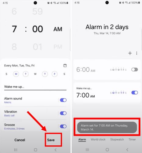 hit Save | Set Spotify as Alarm