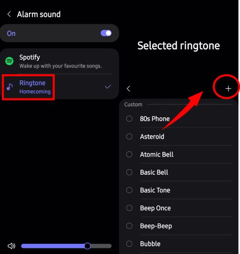 open sound picker | Set Spotify as Alarm