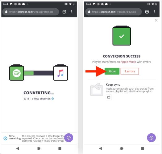 click Show Errors | Spotify to Apple Music Playlist Converters