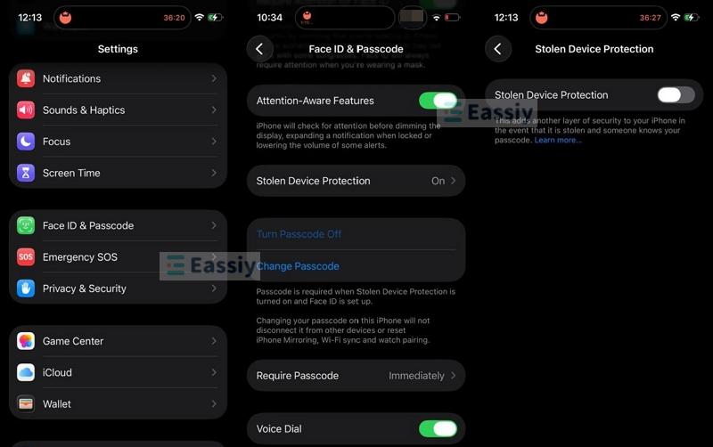 normal Face ID | Stolen Device Protection Won't Turn Off