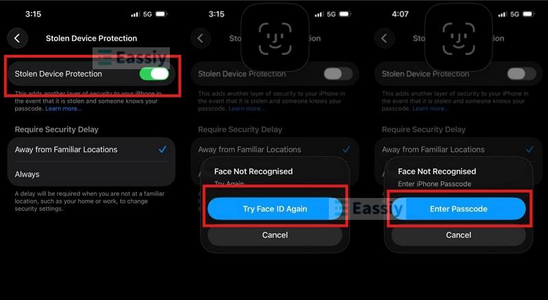 Enter Passcode option | Stolen Device Protection Won't Turn Off
