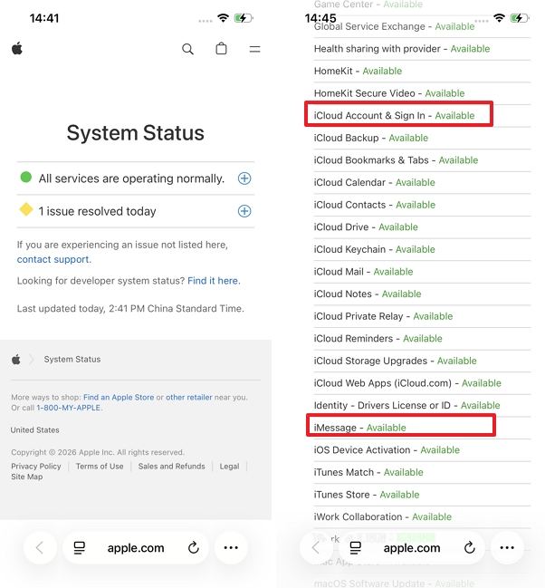 Check Apple's System Status