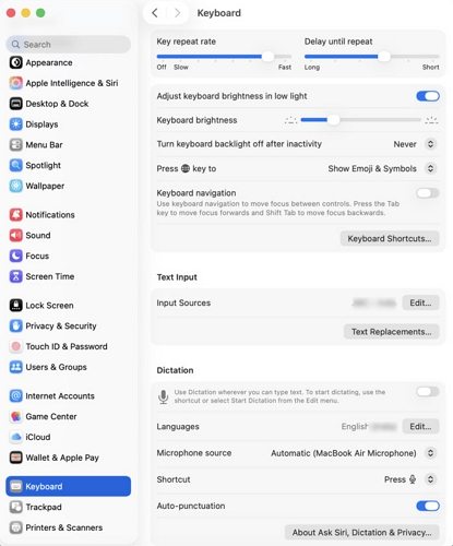 tap Keyboard Shortcuts