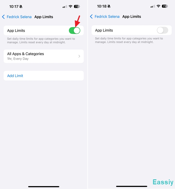 Toggle the App Limits switch OFF completely