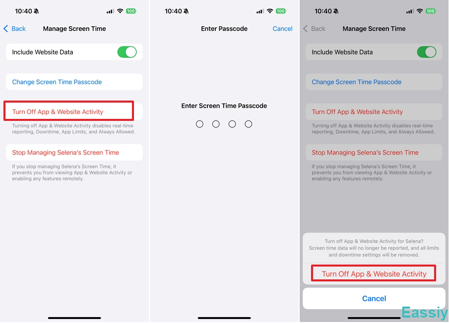 Tap Turn Off App & Website Activity for child