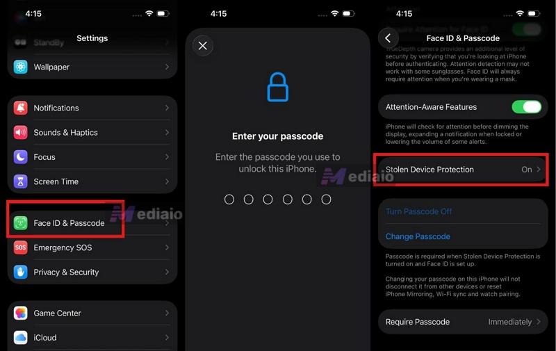 select Stolen Device Protection | Turn Off Face ID for Messages