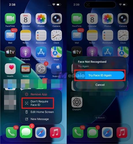tap Try Face ID Again | Turn Off Face ID for Messages