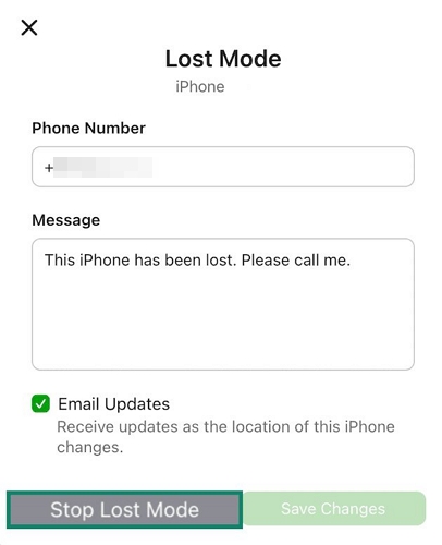 click Stop Lost Mode | Turn Off Lost Mode on iPhone