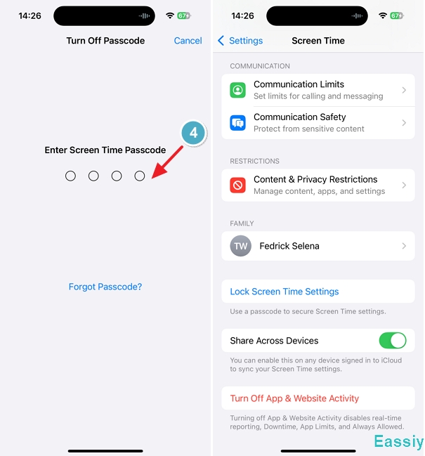 the Lock Screen Time Settings option will replace Change Screen Time Passcode.