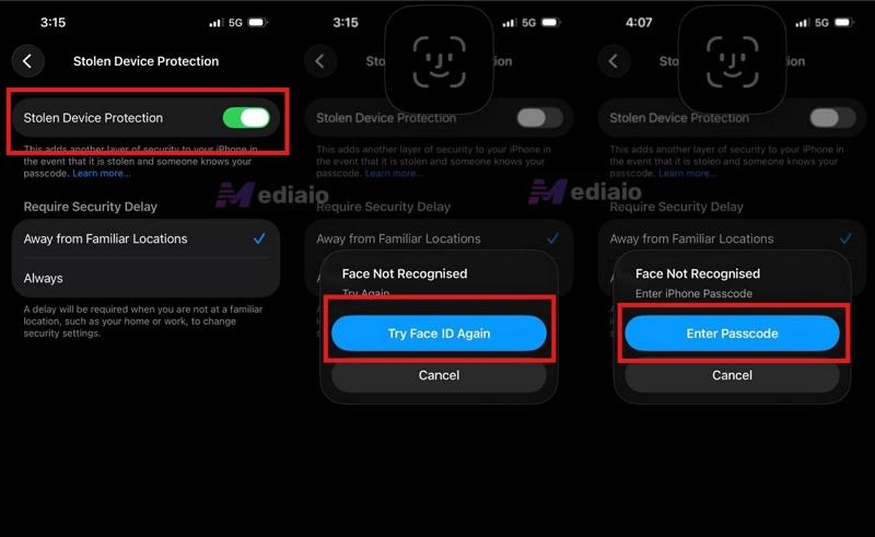tap Enter Passcode | Turn off Stolen Device Protection Without Face ID