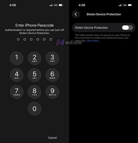 enter iPhone passcode | Turn off Stolen Device Protection Without Face ID