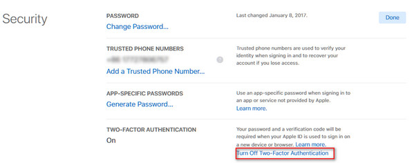 disable two-factor authentication