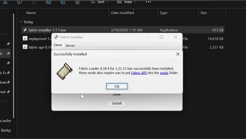 click Install | Minecraft Recording Mods