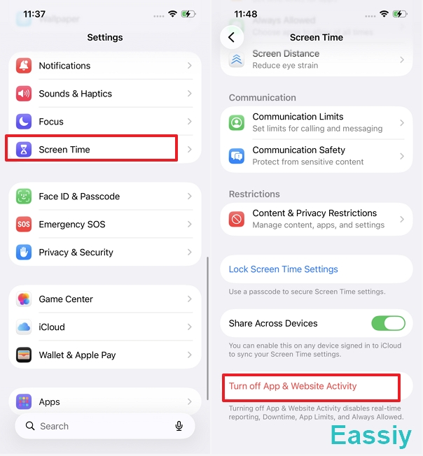 Turn Off App & Website Activity