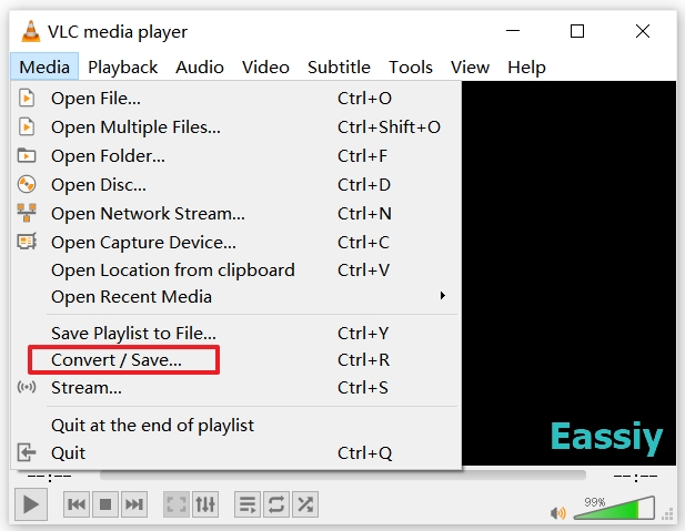 Select Convert / Save from the Media menu