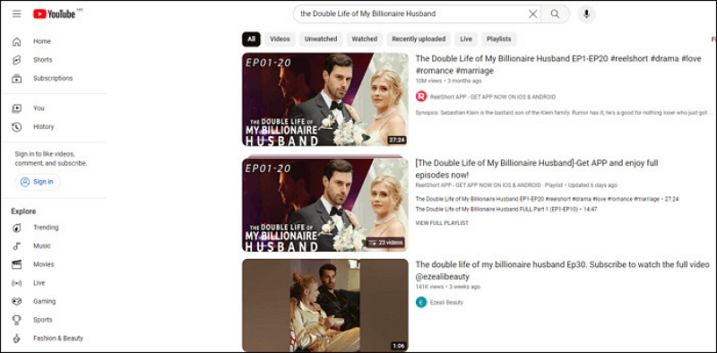 Watch on YouTube | the double life of my billionaire husband watch online free