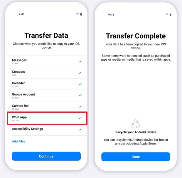 Transfer WhatsApp Data using Move to iOS App 
